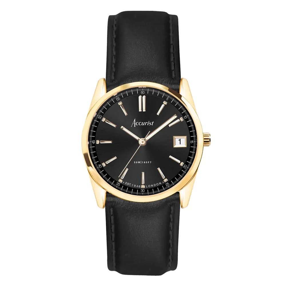 Accurist Everyday Black Leather Black Dial 74001
