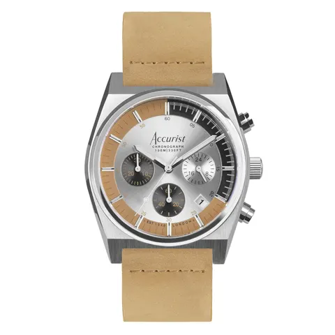 Accurist Origin Chrono Silver Dial Brown Leather