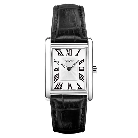 Accurist Rectangle Black Leather White Dial