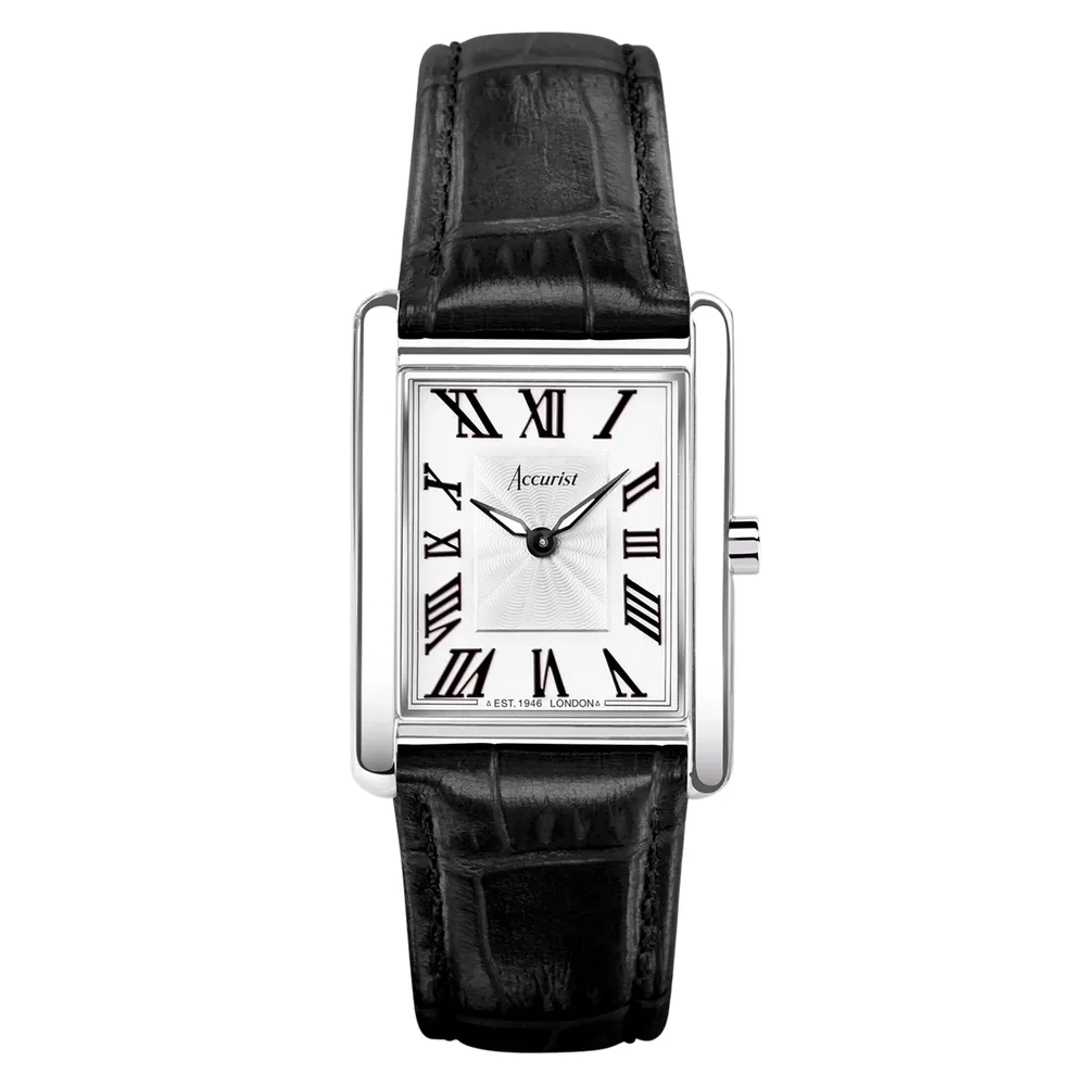 Accurist Rectangle Black Leather White Dial 71001