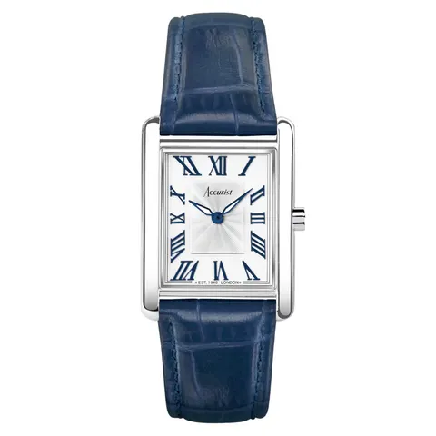 Accurist Rectangle Blue Leather White Dial