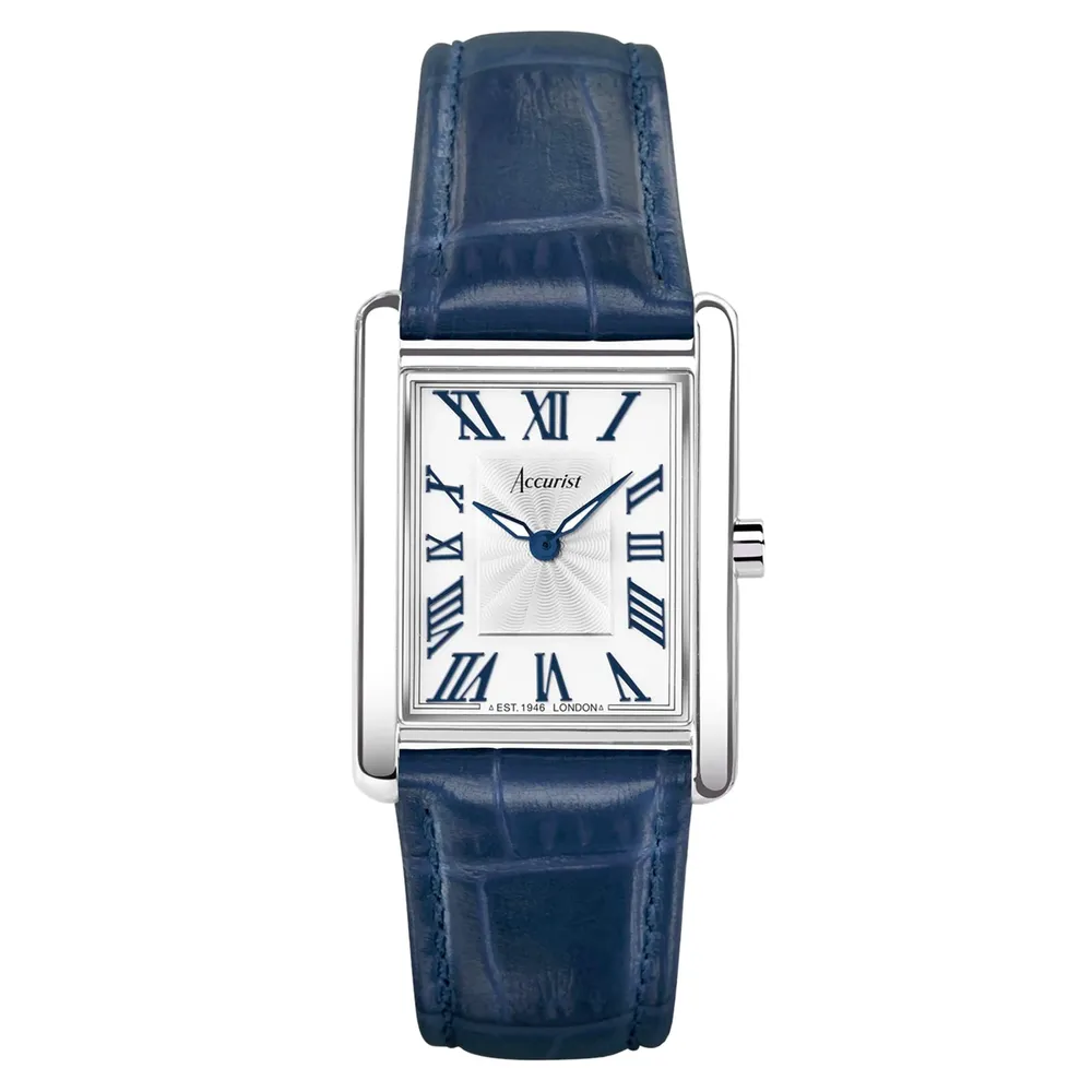 Accurist Rectangle Blue Leather White Dial 71002