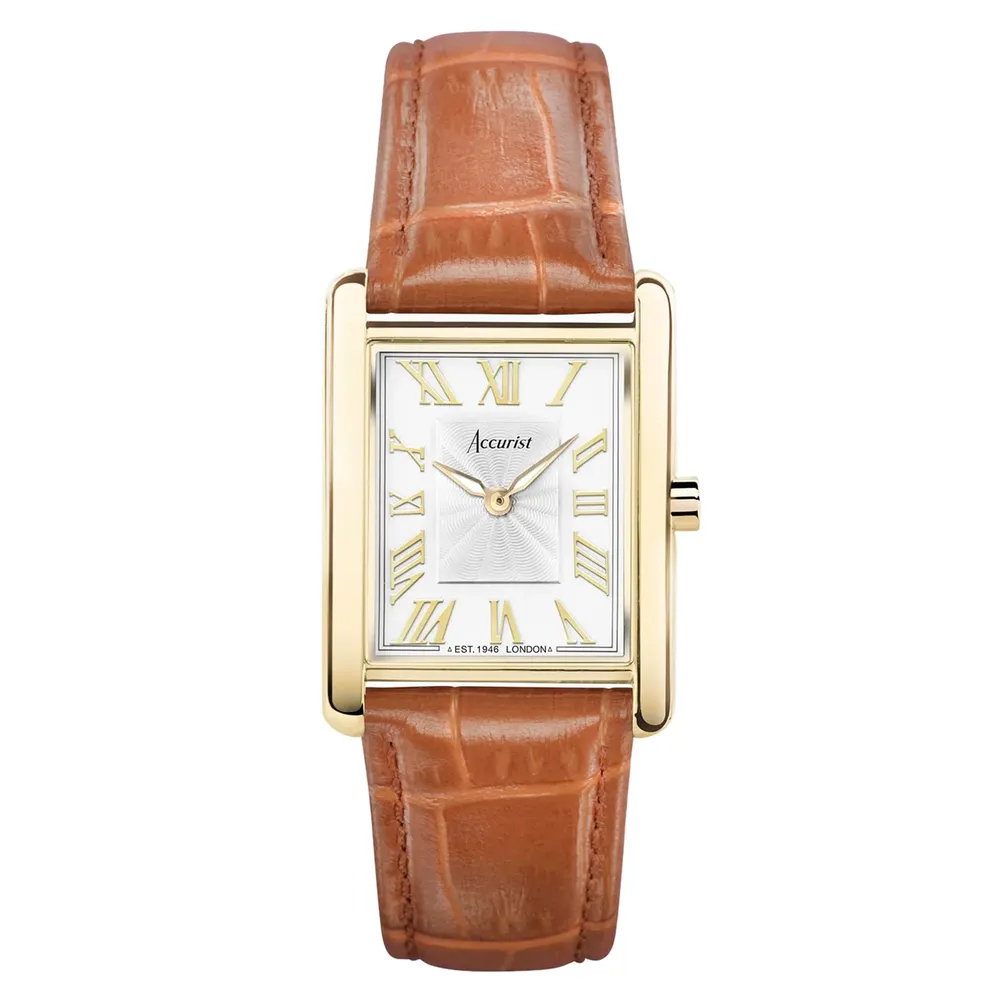 Accurist Rectangle Brown Leather White Dial 71004