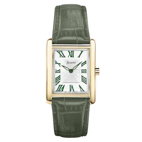 Accurist Rectangle Green Leather White Dial