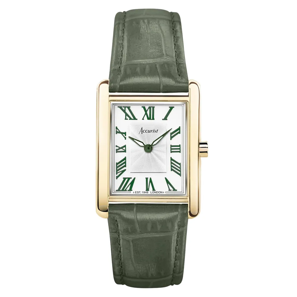 Accurist Rectangle Green Leather White Dial 71003
