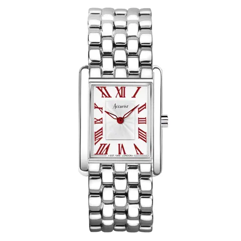 Accurist Rectangle Stainless Steel Red Dial
