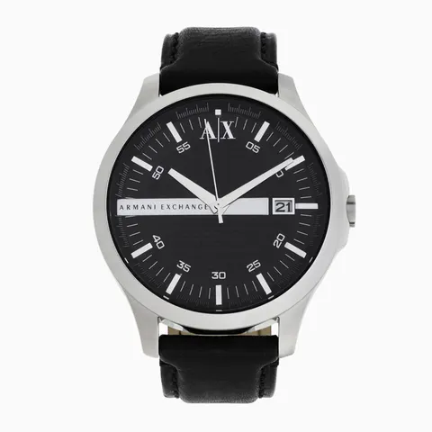 Armani Exchange Three-Hand Date Black Leather
