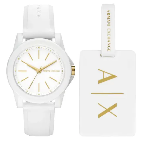 Armani Exchange Three-Hand White Silicone