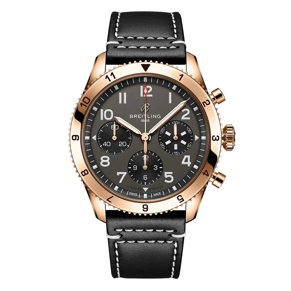 Breitling Classic AVI Chronograph 42 P-51 Mustang 18K Red Gold Leather Strap R233801A1B1X1