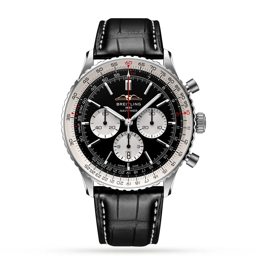 Breitling Navitimer B01 Chronograph 46 Stainless Steel Leather Strap AB0137211B1P1