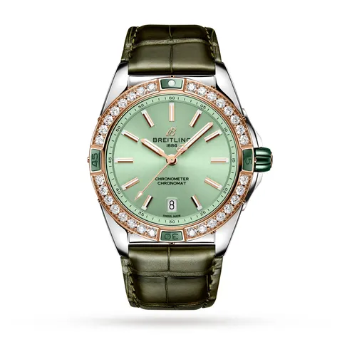 Breitling Super Chronomat Automatic 38 Green Stainless Steel & 18ct Rose Gold Leather Strap