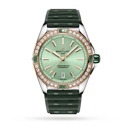 Breitling Super Chronomat Automatic 38 Green Stainless Steel & 18ct Rose Gold Rubber Strap