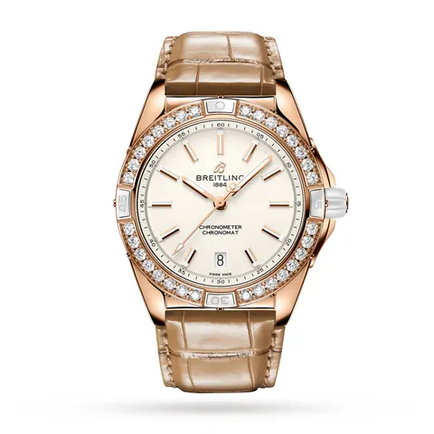 Breitling Super Chronomat Automatic 38 Origins White 18ct Rose Gold Brown Leather Strap