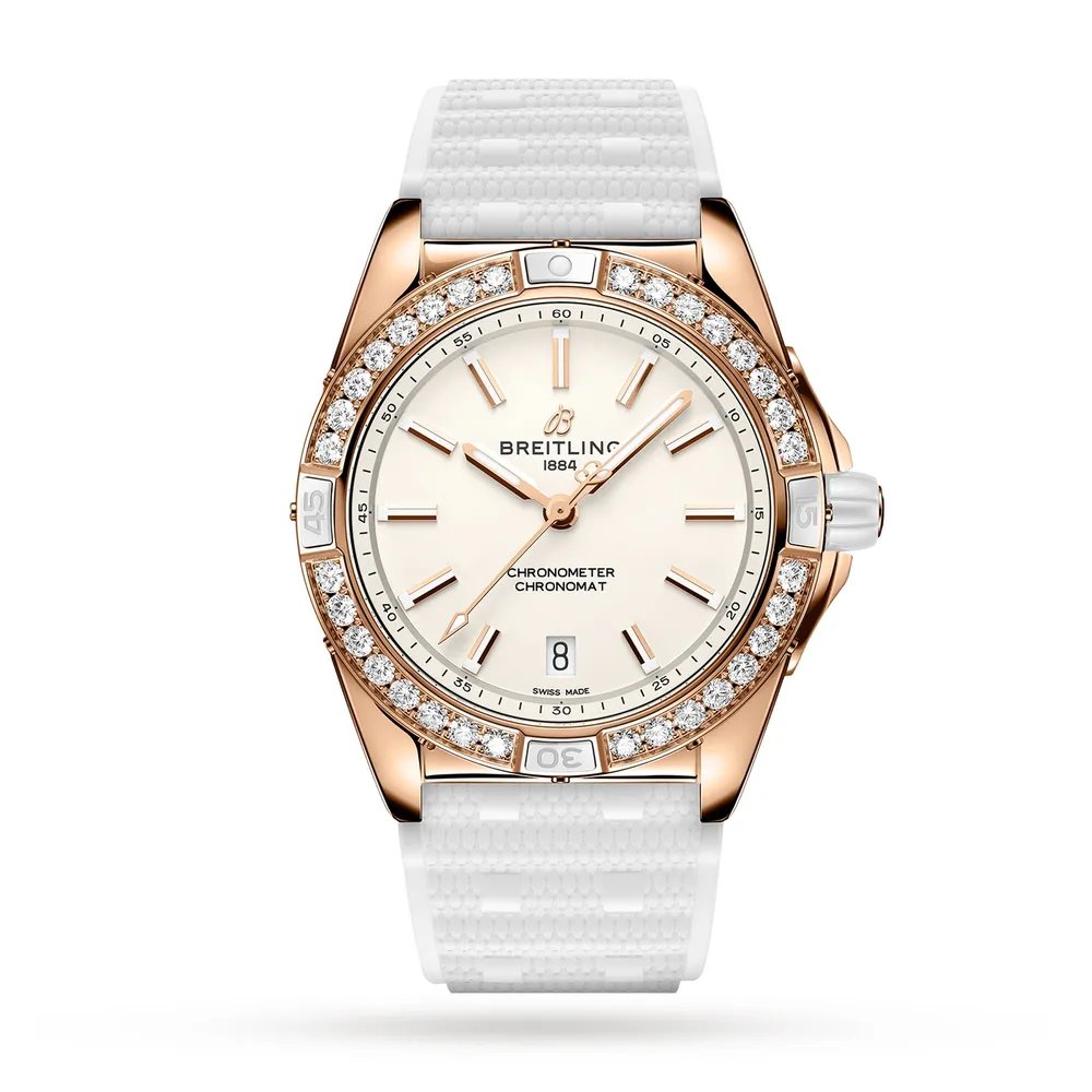 Breitling Super Chronomat Automatic 38 Origins White 18ct Rose Gold Rubber Strap R17356531G1S1