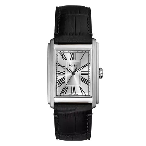 Fossil Carraway Three-Hand Black Leather & Stainless Steel