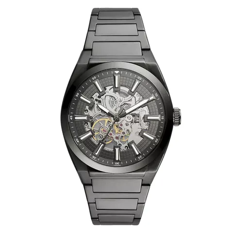 Fossil Everett Black Steel Skeleton Dial