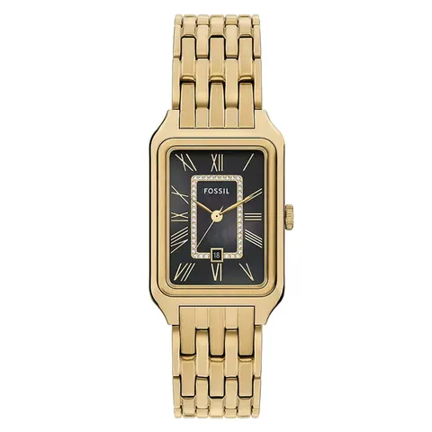 Fossil Raquel Three-Hand Date Gold-Tone Mother of Pearl
