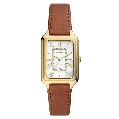 Fossil Raquel Three-Hand Date Medium Brown Leather