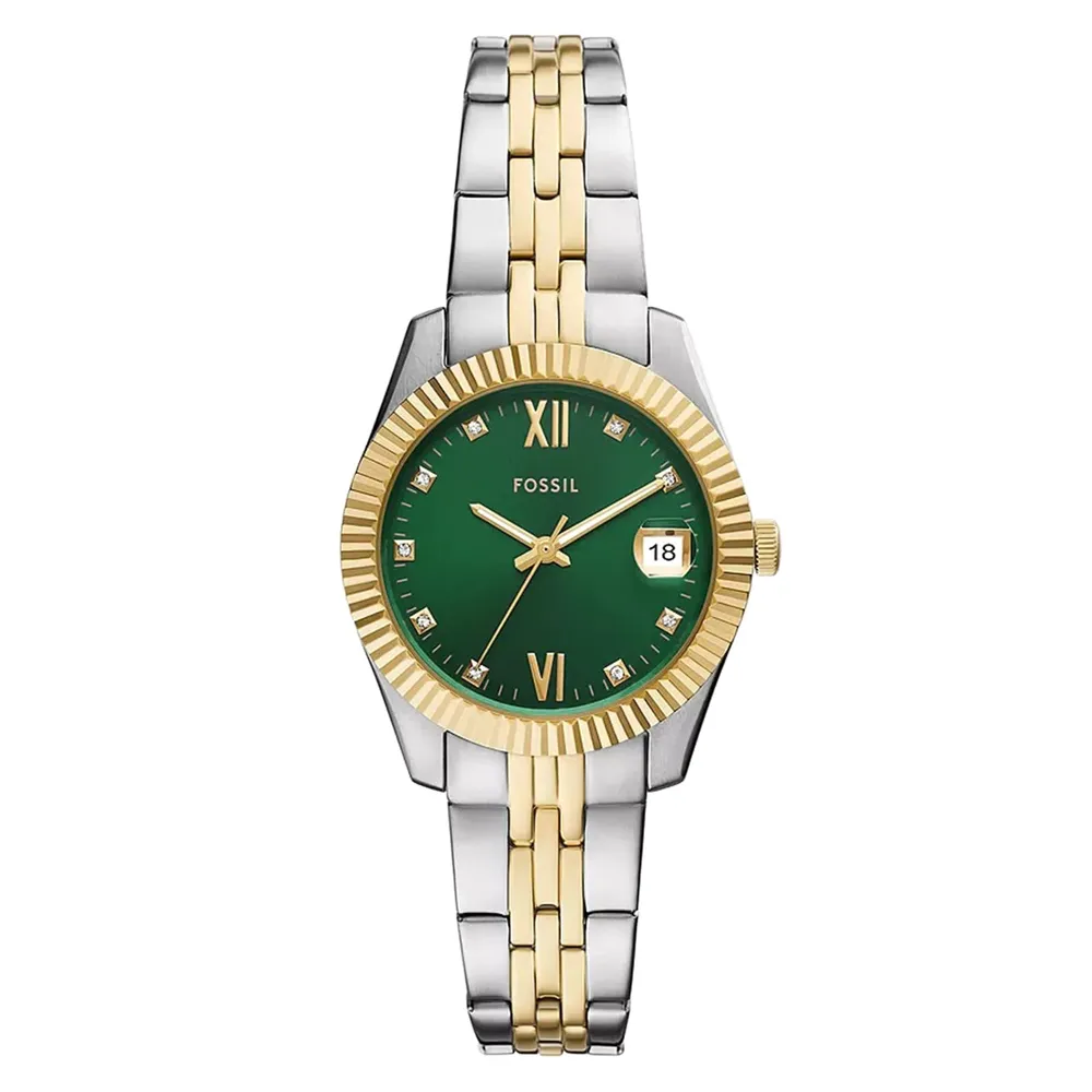 Fossil Scarlette Three-Hand Date Two-Tone Green Dial ES5388