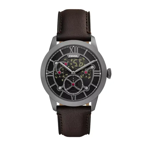 Fossil Townsman Big Tic Gunmetal Brown Leather