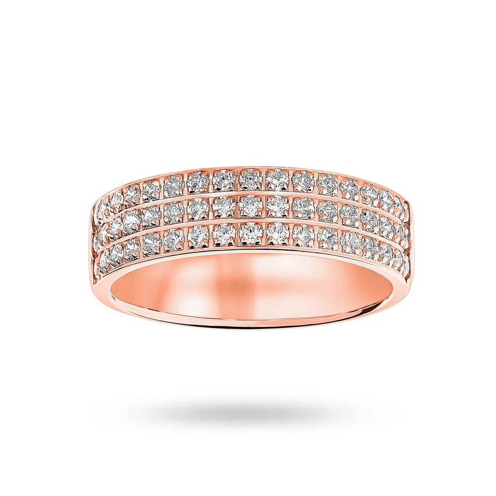 18 Carat Rose Gold 0.50 Carat Brilliant Cut 3 Row Claw Pave Half Eternity Ring