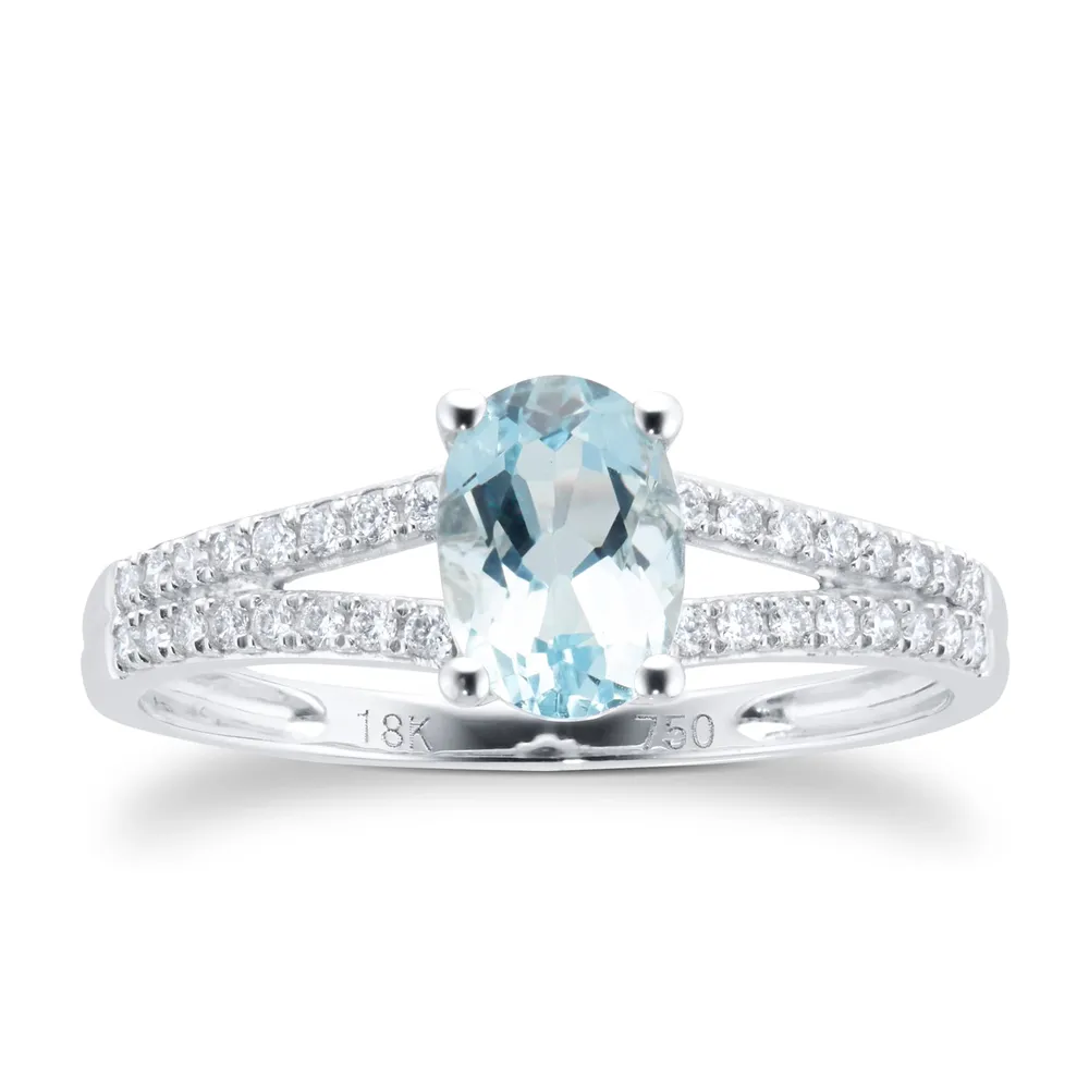 18ct White Gold 0.14cttw Diamond & Aquamarine Ring