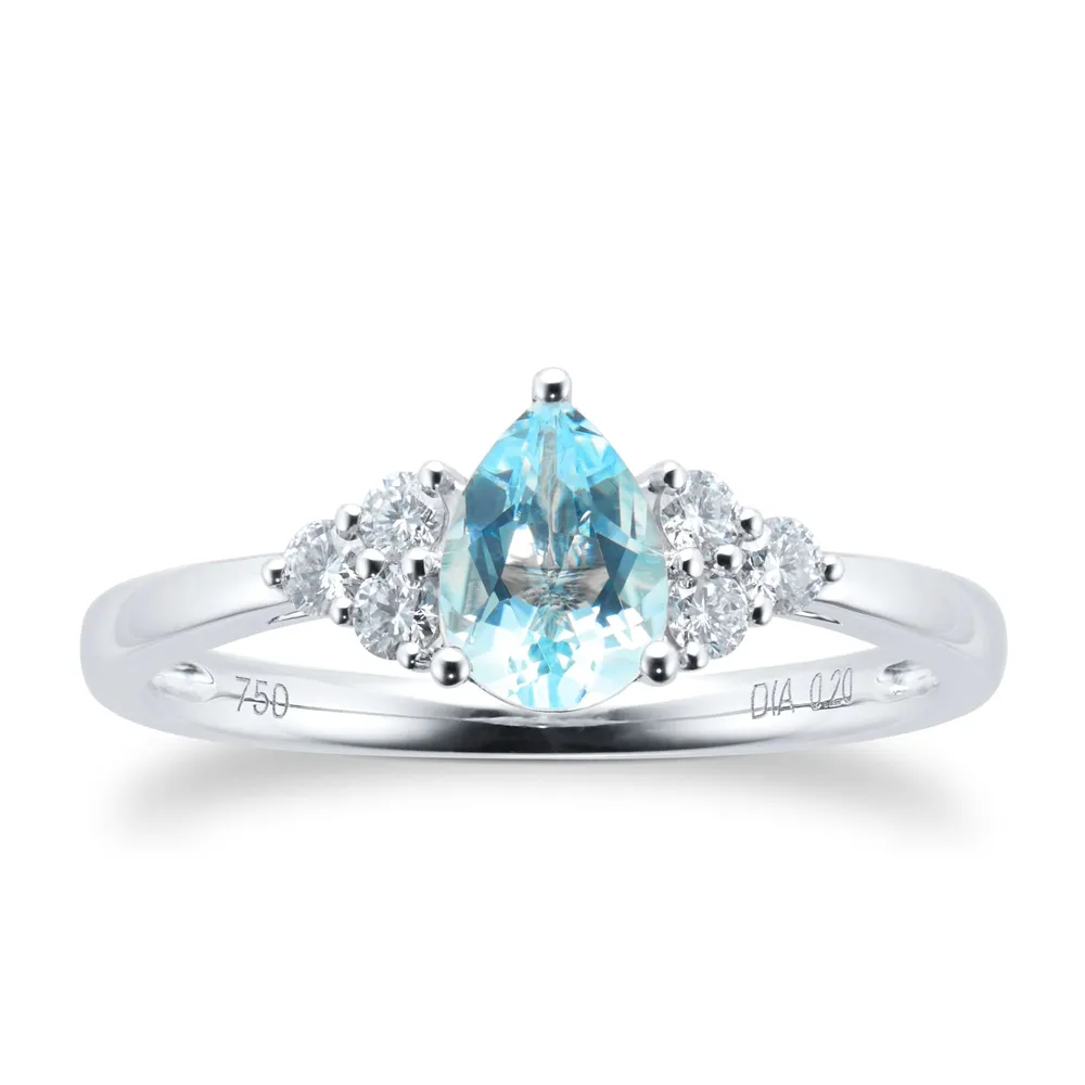 18ct White Gold 0.20cttw Diamond & Aquamarine Engagement Ring