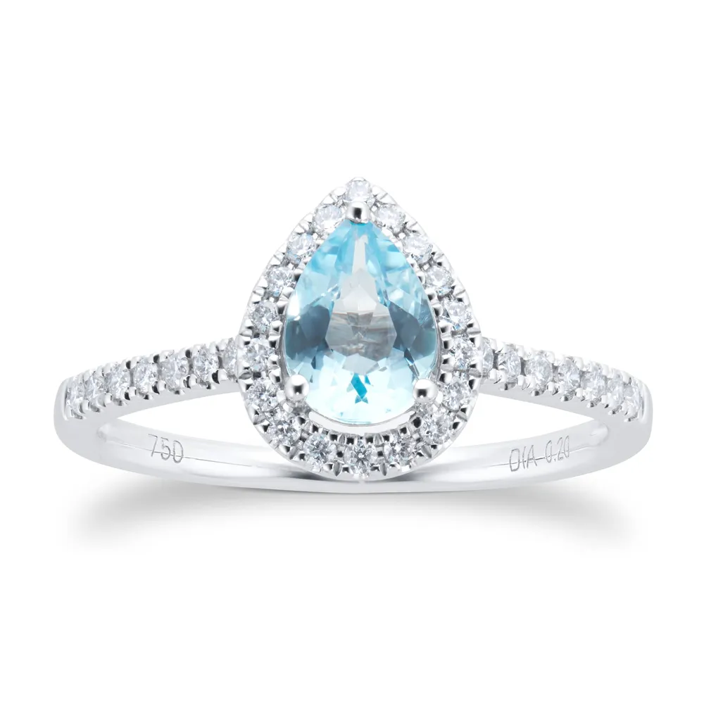 18ct White Gold 0.20cttw Diamond Blue Topaz Halo Ring