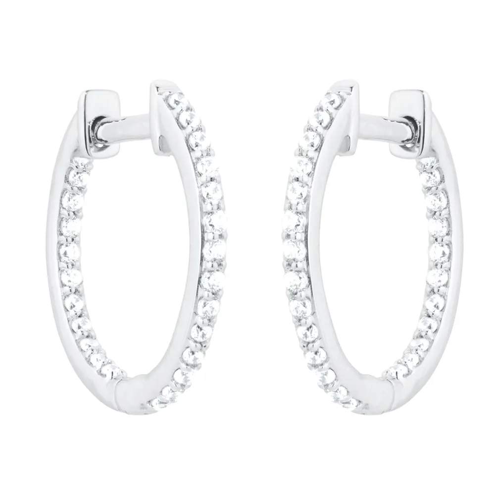 18ct White Gold 0.25cttw Diamond Round Hoop Earrings