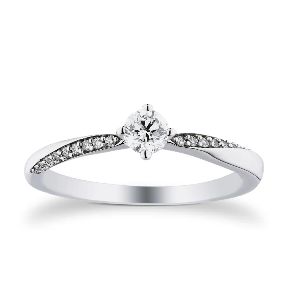 18ct White Gold 0.30cttw Diamond Set Shoulder Solitaire Twist Engagement Ring