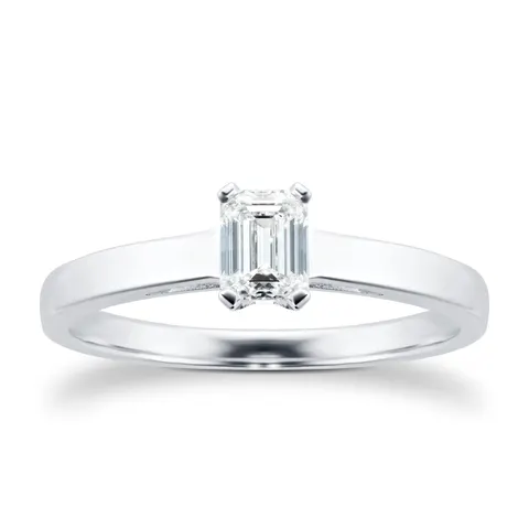 Goldsmiths 18ct White Gold 0.33ct Emerald Cut Diamond Solitaire Engagement Ring