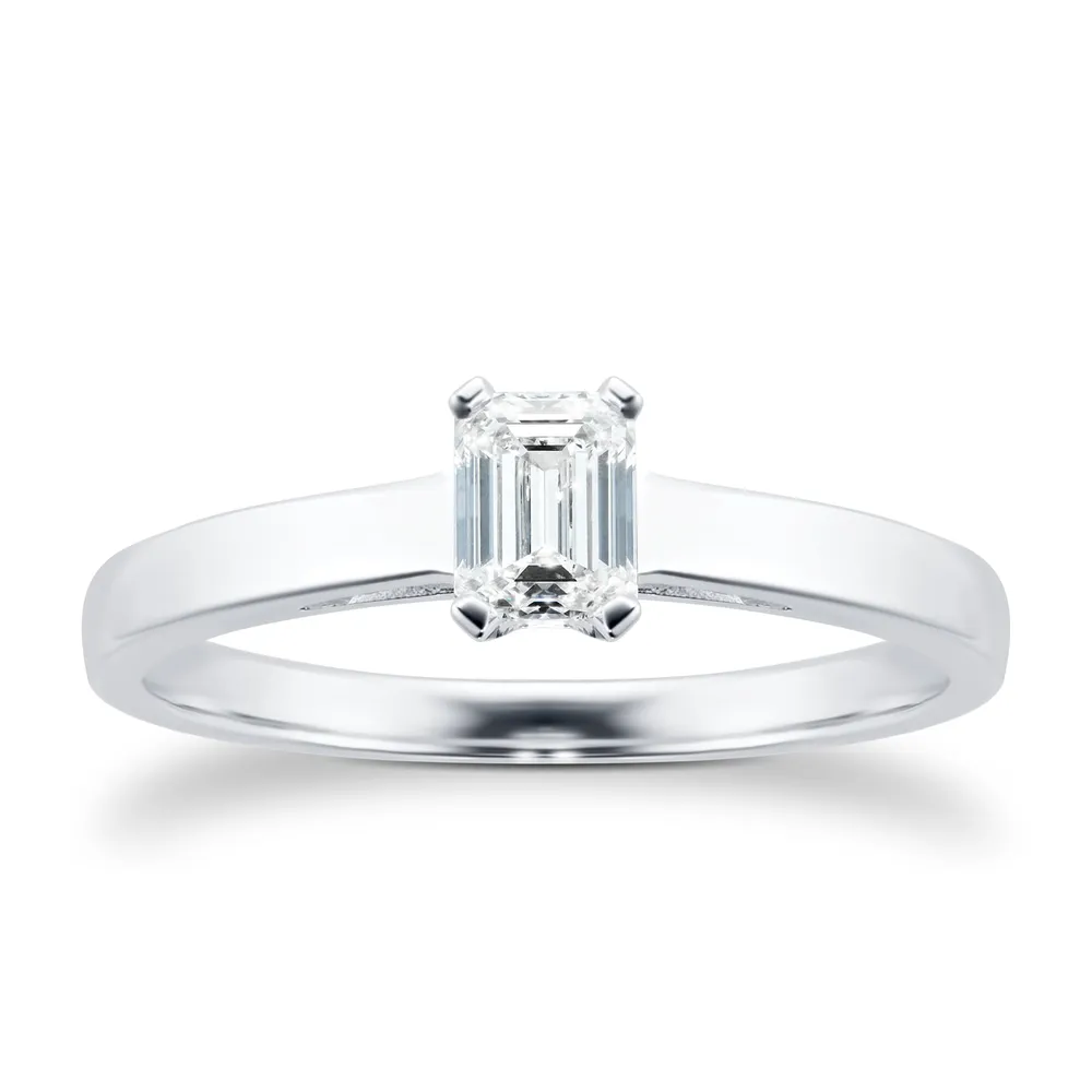 18ct White Gold 0.33ct Emerald Cut Diamond Solitaire Engagement Ring