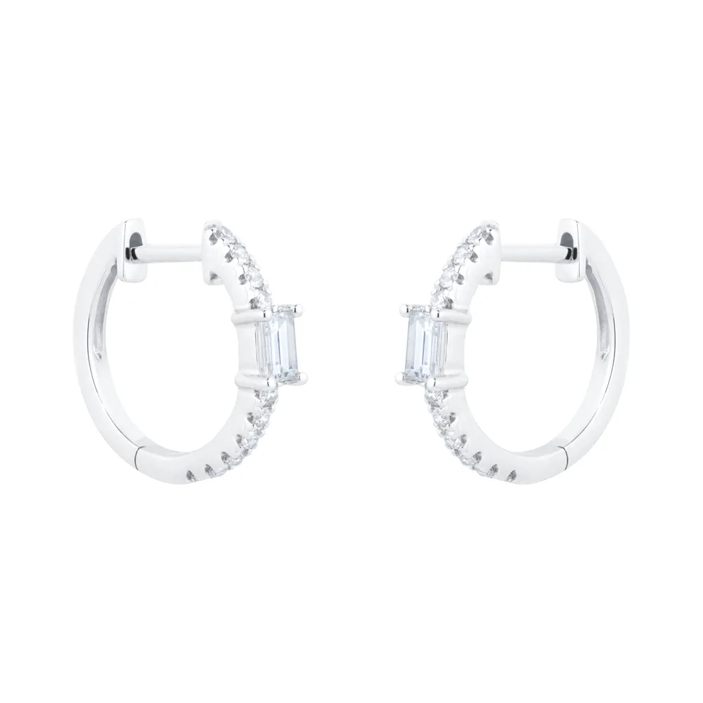 18ct White Gold 0.40ct Diamond Baguette Huggie Earrings