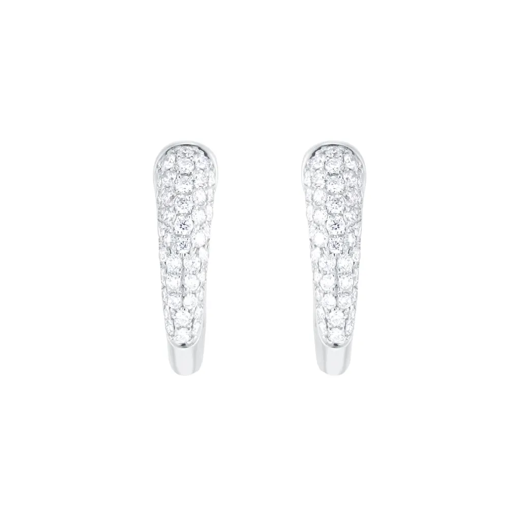 18ct White Gold 0.40cttw Diamond Pave Tapered Hoop Earrings