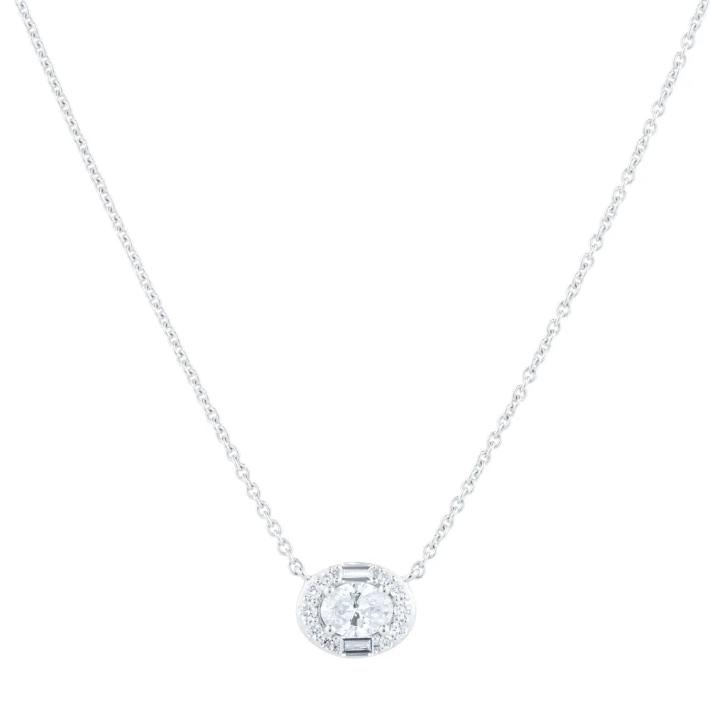 18ct White Gold 0.42cttw Diamond Oval Cluster Pendant