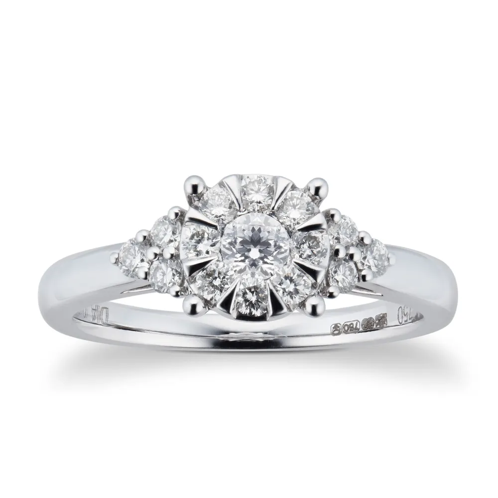 18ct White Gold 0.50 Carat Total Weight Multi Stonetrefoil Ring