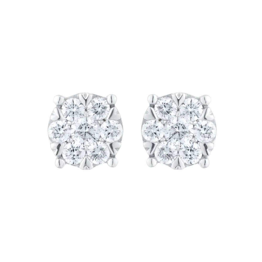 18ct White Gold 0.50ct Diamond Amore Cluster Stud Earrings