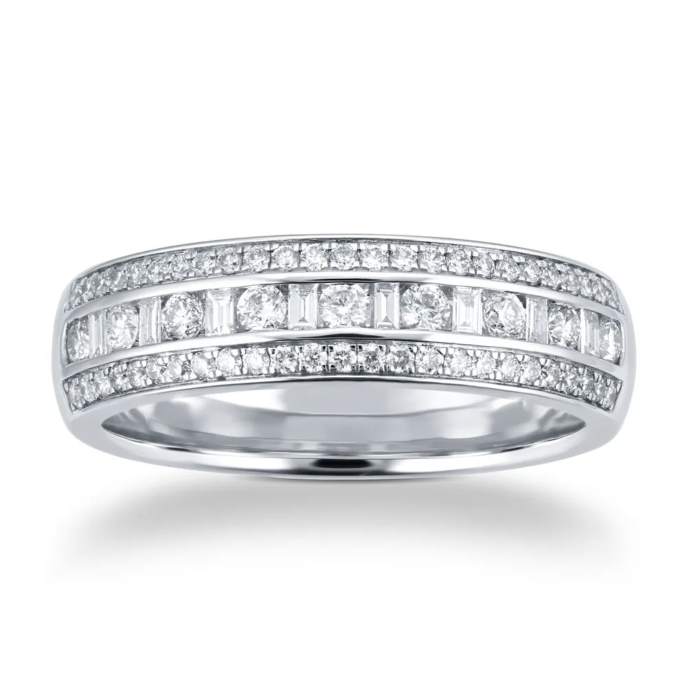 18ct White Gold 0.50cttw Baguette & Brilliant Cut Multi Row Channel Set Eternity Ring