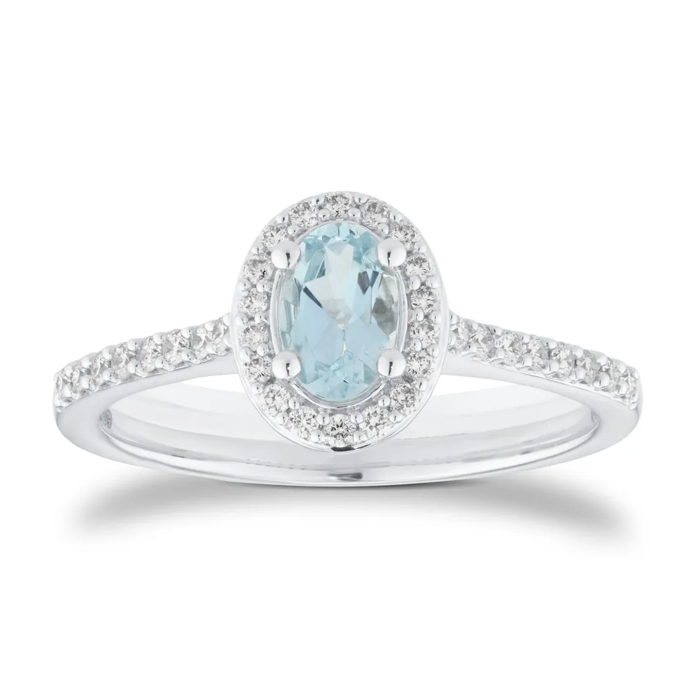 18ct White Gold 0.52cttw Oval Aquamarine and 0.20cttw Diamond Halo Ring
