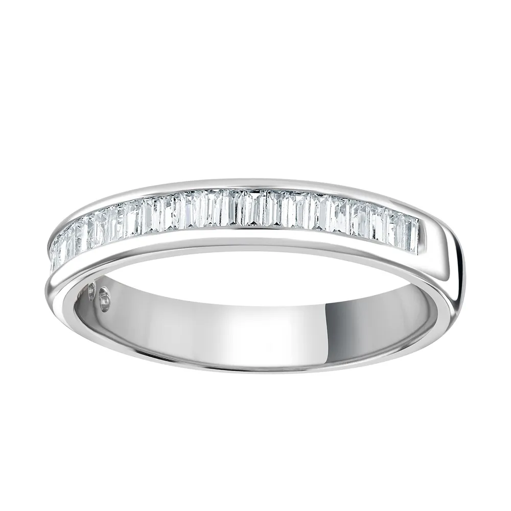 18ct White Gold 0.54cttw Baguette Cut Channel Set Diamond Half Eternity Ring