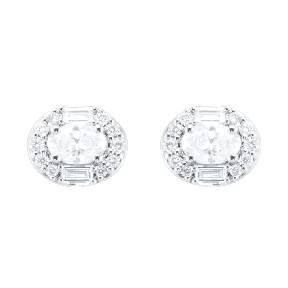 18ct White Gold 0.54cttw Diamond Oval Cluster Stud Earrings