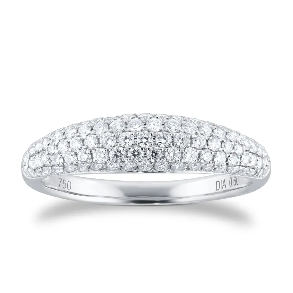 18ct White Gold 0.60cttw Diamond Pave Tapered Ring - RingSize L
