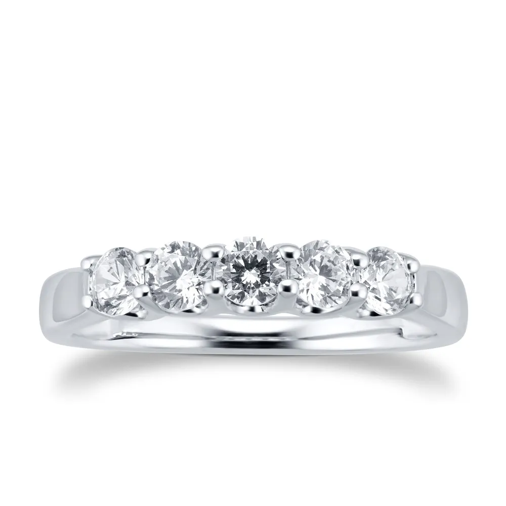 18ct White Gold 0.70cttw 5 Stone Claw Set Eternity Ring