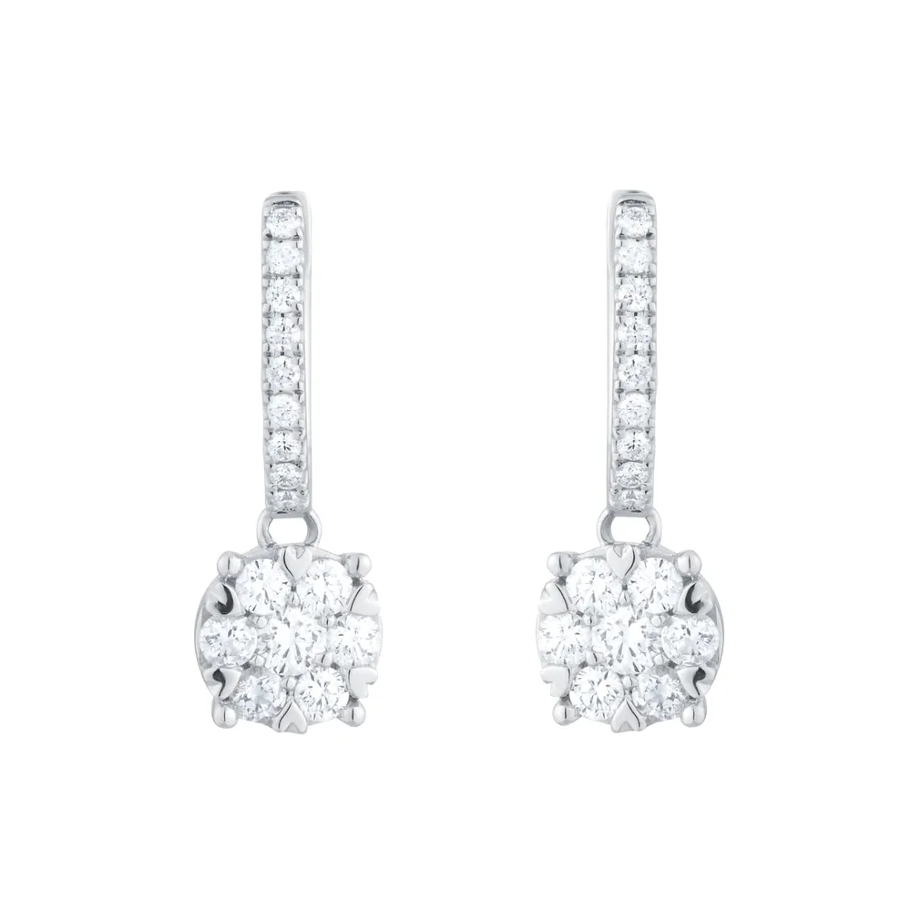18ct White Gold 0.75ct Diamond Amore Cluster Hoop Earrings