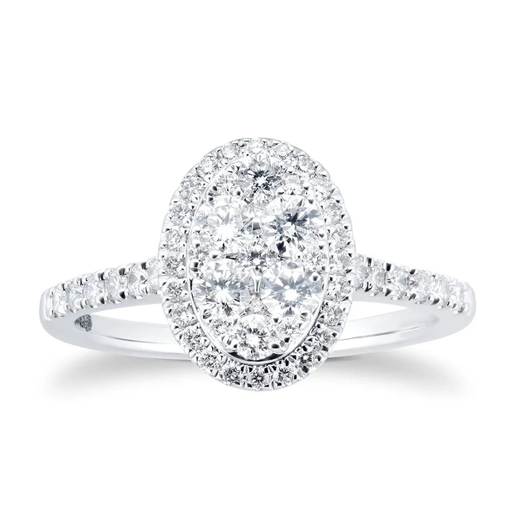 18ct White Gold 0.75ct Diamond Oval Cluster Engagement Ring