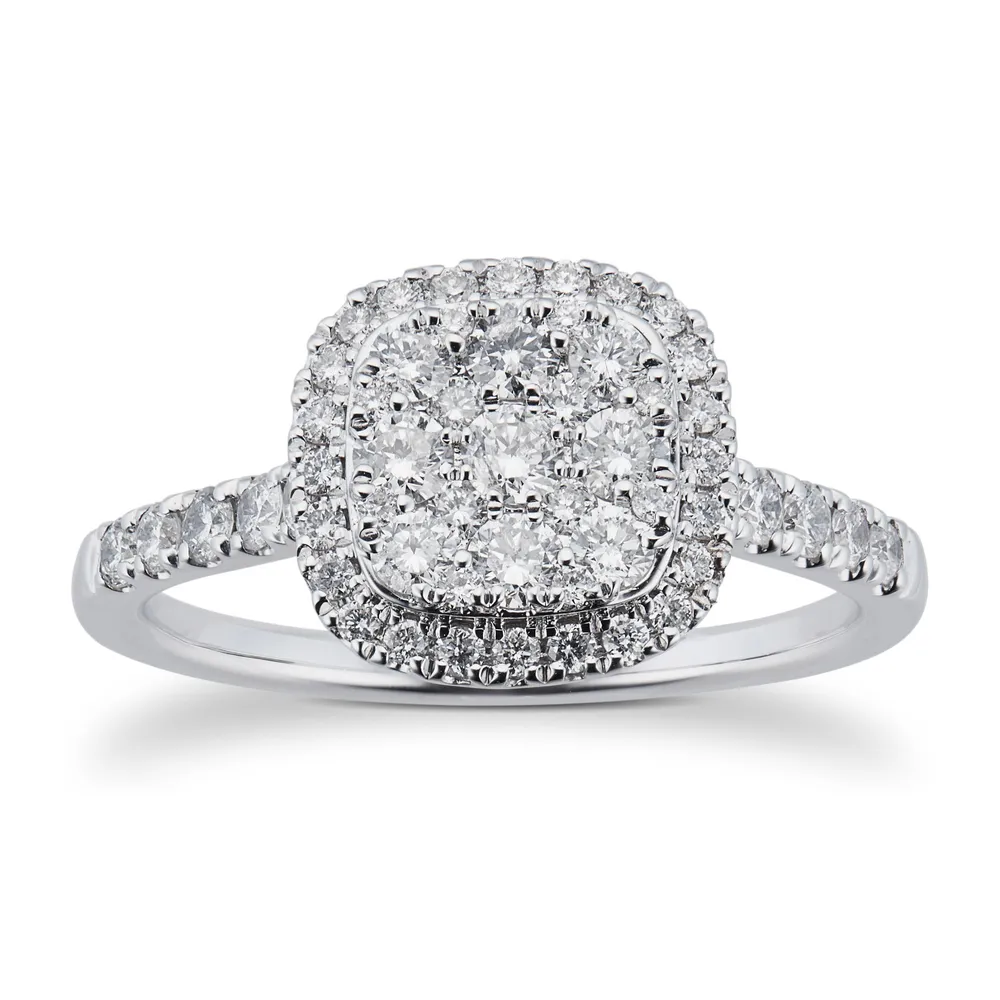 18ct White Gold 0.75cttw Cushion Cluster Ring