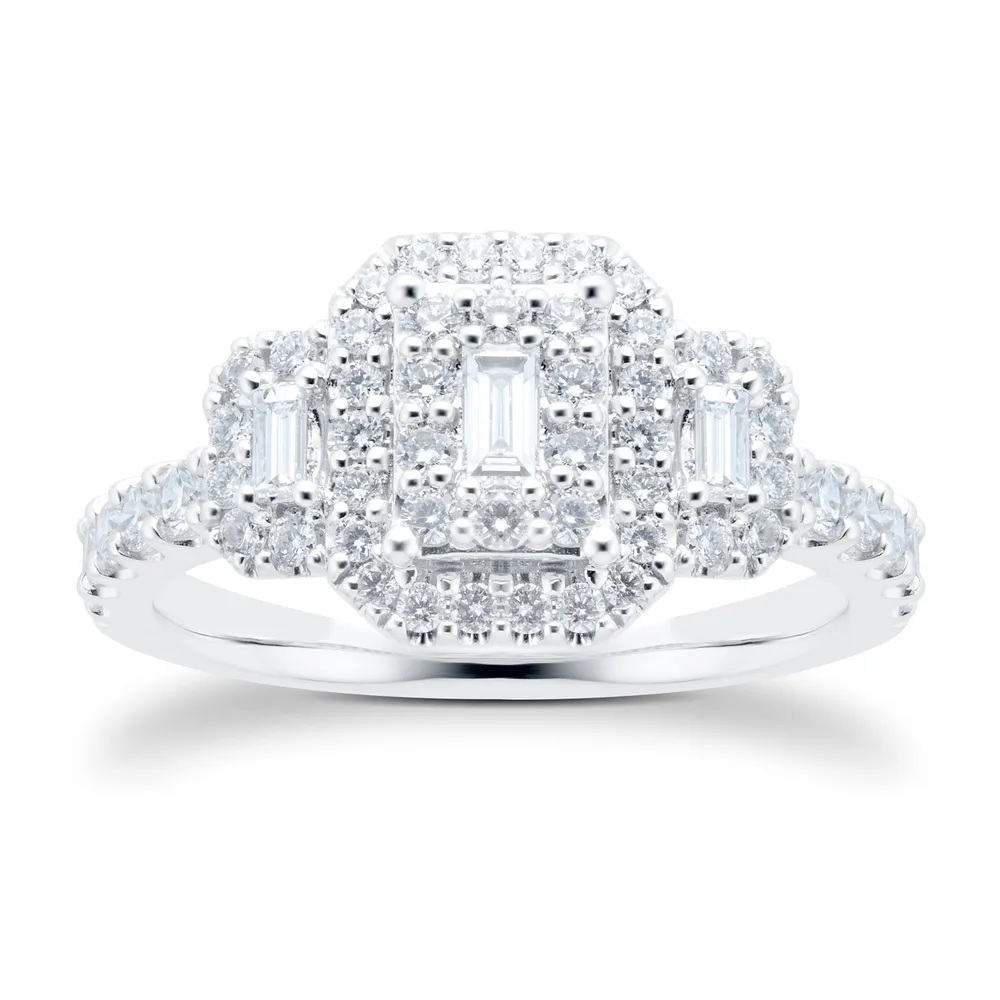 18ct White Gold 0.75cttw Diamond Emerald Cluster Ring