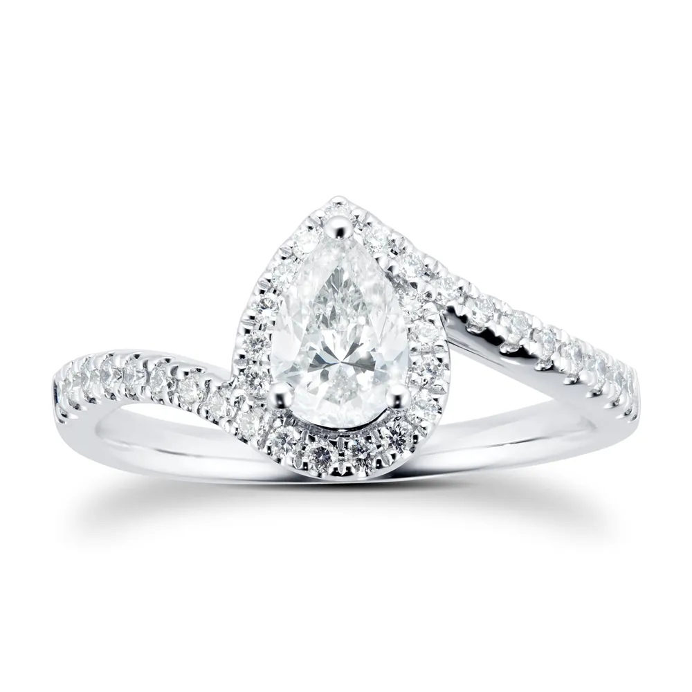 18ct White Gold 0.75cttw Diamond Pear Cut Halo Ring