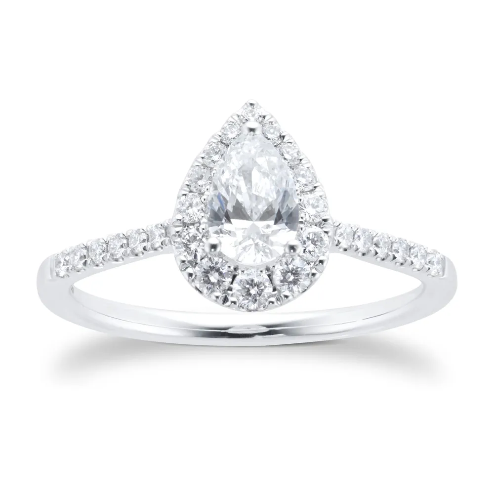 18ct White Gold 0.75cttw Pear Halo Engagement Ring