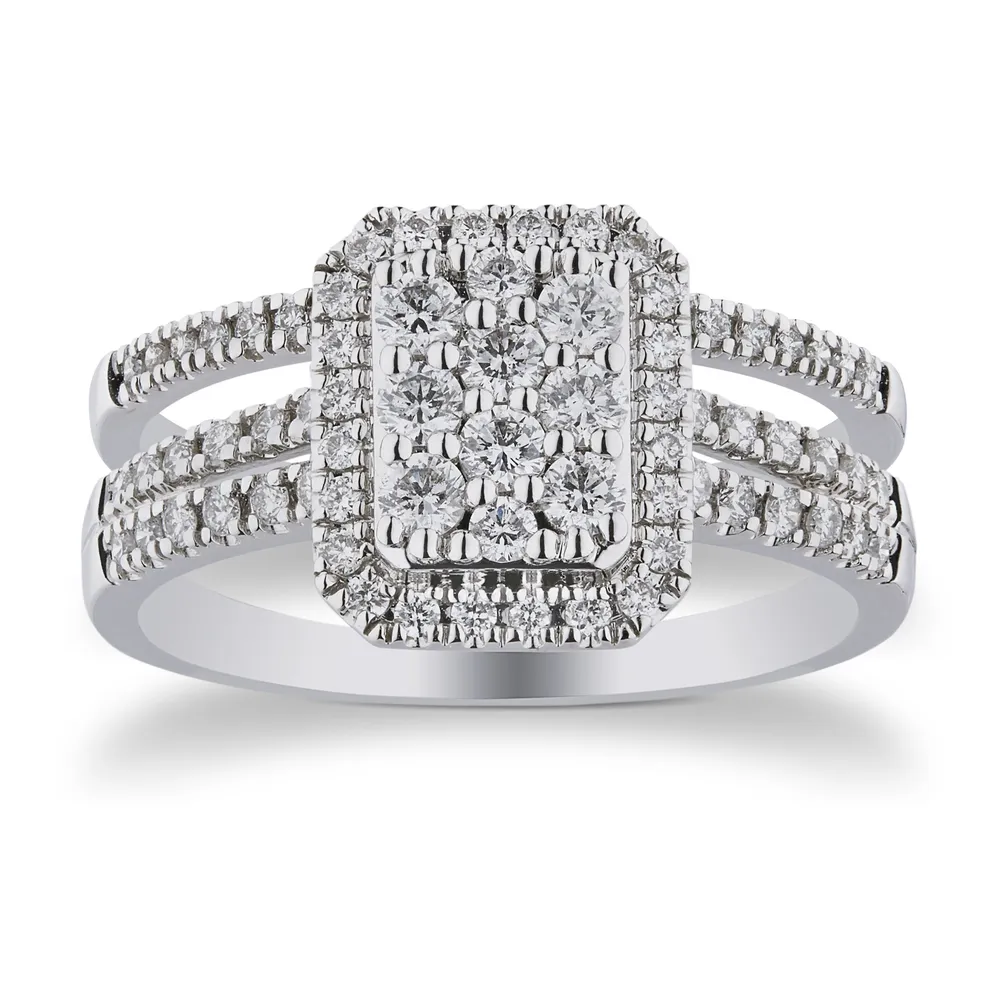 18ct White Gold 0.80cttw Cluster Bridal Set